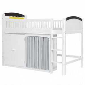 English Elm Twin Loft Bed with Wardrobe Cabinet Led Lighting and Pine Frame for Kids Rooms White N7090002235K