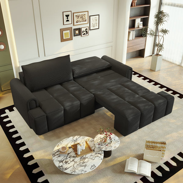 English Elm 90.2" 3-in-1 Convertible Sleeper Sofa Bed with Teddy Fabric & Storage, King-Size Comfort for Living Black W1885S00251