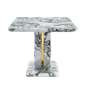 English Elm Modern Mdf Dining Table Seats Six with U-shaped Legs for Minimalist Interiors White W1151S04160