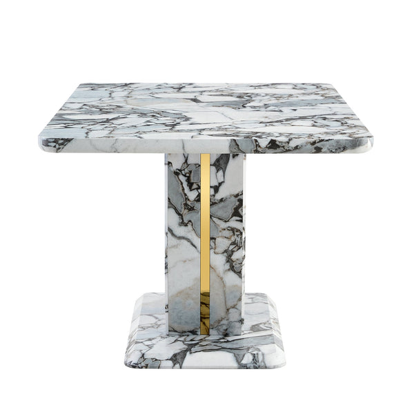 English Elm Modern Mdf Dining Table Seats Six with U-shaped Legs for Minimalist Interiors White W1151S04160