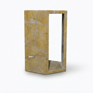 English Elm Genuine Solid Marble Hexagonal Pedestal End Table Polished Stone for Modern Living Gold W1696P407995