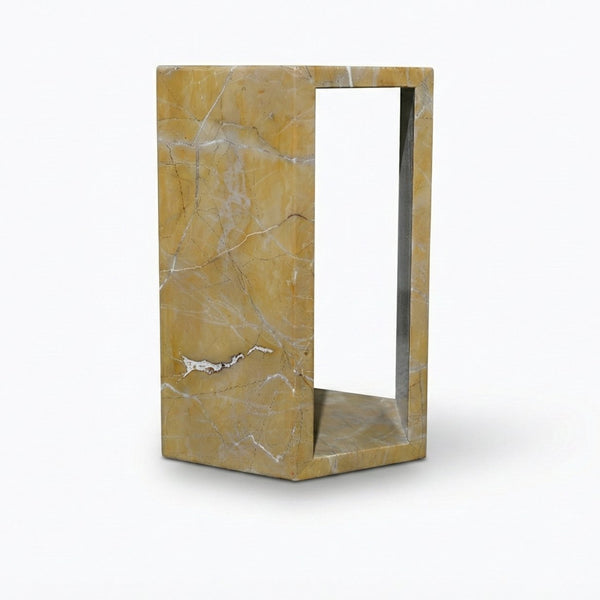 English Elm Genuine Solid Marble Hexagonal Pedestal End Table Polished Stone for Modern Living Gold W1696P407995