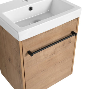 English Elm 18'' Floating Wall-Mounted Bathroom Vanity with Ceramic Sink, Soft-Close Door & Space-Saving Design Imitative Oak W999P236339