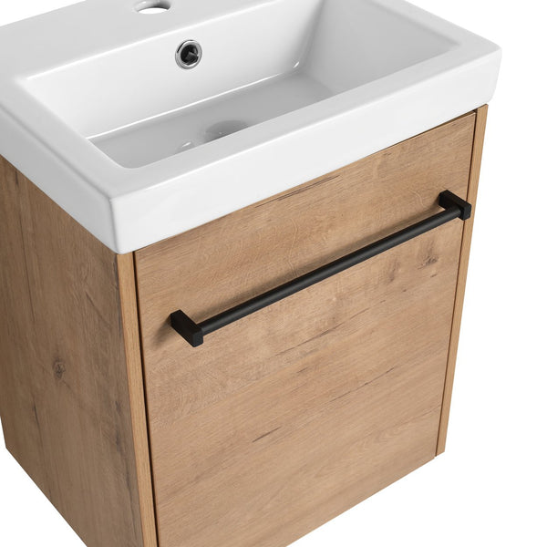 English Elm 18'' Floating Wall-Mounted Bathroom Vanity with Ceramic Sink, Soft-Close Door & Space-Saving Design Imitative Oak W999P236339