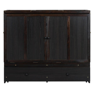 English Elm Full Size Wall Murphy Bed Cabinet with Storage Drawer and Built-in Usb Charging Espresso N708P205903P