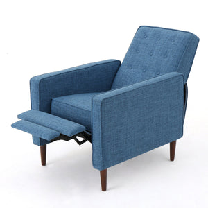 English Elm Christopher Knight Home® - Fabric Recliner Chair Mid-Century Modern Pushback Single Sofa with Tufted Cushion, Birch Legs, Cozy Comfort Blue 60741.00MBLU