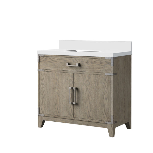 English Elm Grey Oak Single Bath Vanity With Cultured Marble Top – Stylish Storage, Soft-Close Hinges, 36" W B2731P259789