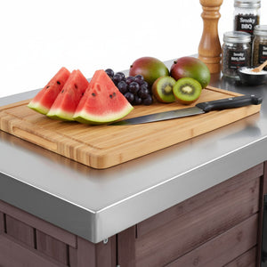 English Elm K&k Outdoor Rolling Kitchen Island Fir Wood Stainless Steel Top with Foldable Prep Station Dark Brown N707P370276Z