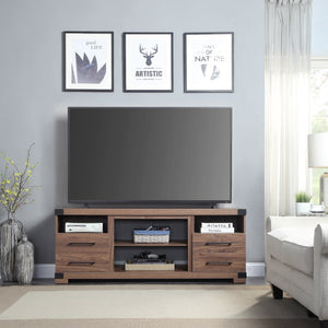 English Elm Richmond 60" TV Stand with Steel Corner Plates, Full-Extension Drawers & Cable Management in Textured Finish Brown B365P398321