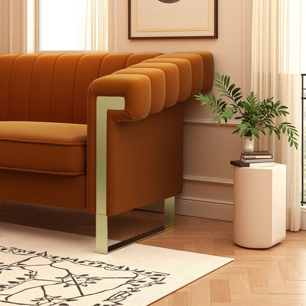 English Elm FX-P81-OR2(SOFA)Mid-Century Velvet Black Chesterfield 3-Seater Sofa with Gold Legs, Tufted Luxe Seating W576S00094