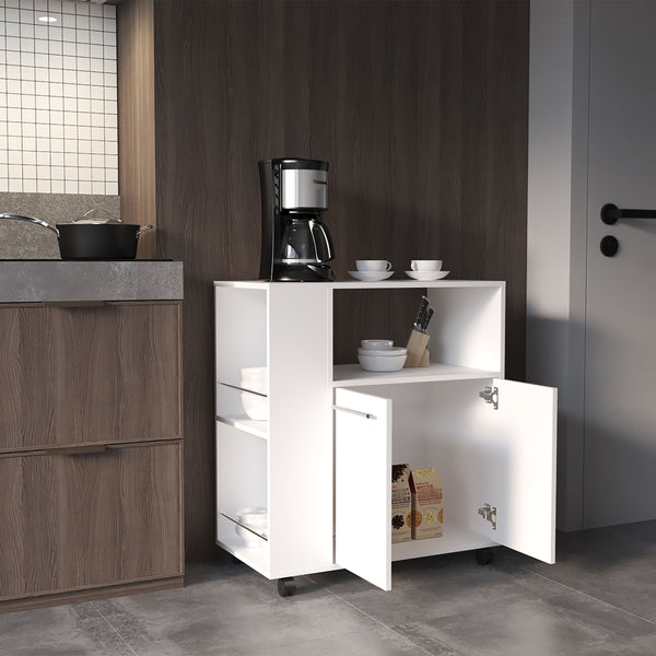 English Elm Eldon Two-Door Kitchen Base Cabinet Cart with Casters, Locking Wheels, 4 Shelves & Extra Counter Space B200P286941