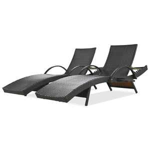 English Elm K&K 80" Outdoor Wicker Chaise Lounge Set of 2 with 2000H UV Wicker, Pull-Out Side Table, 4-Position Recliner Dark Brown WF321204AAD