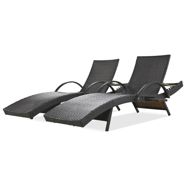 English Elm K&K 80" Outdoor Wicker Chaise Lounge Set of 2 with 2000H UV Wicker, Pull-Out Side Table, 4-Position Recliner Dark Brown WF321204AAD