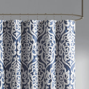 JLA Home Madison Park - Jacquard Silver Medallion Shower Curtain — Textured Damask Weave, 72x72 Durable Machine-Washable Navy/Silver MP70-6876