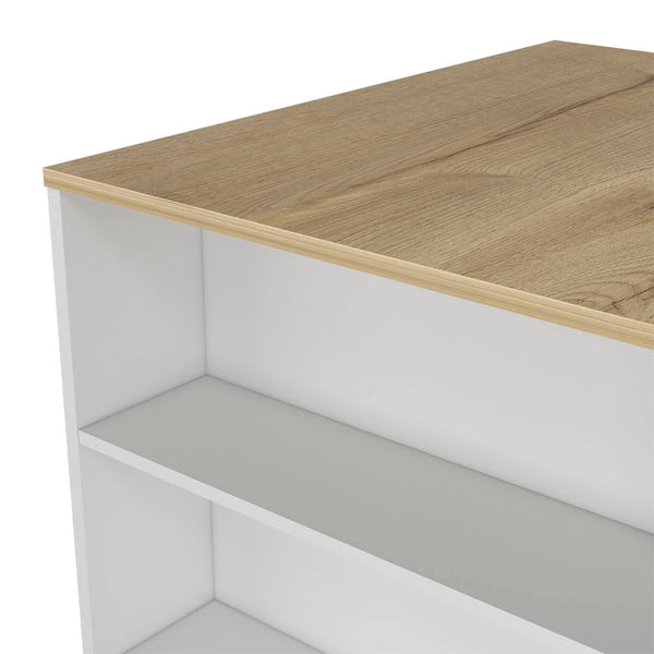 English Elm Kitchen Island Table With Two Legs And Three Open Shelves In White/Pine - Perfect For Small Spaces! B097S00133
