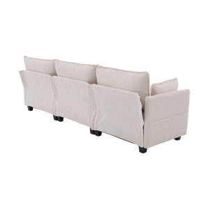 English Elm United We Win Modular Corduroy Sectional with Ottoman Low Profile Living Room Couch Beige W1568S00259