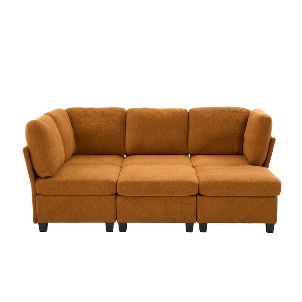 English Elm UNITED Modular 6-Seat Sectional Sofa with Removable Ottoman, Storage Compartments, Convertible Comfort Orange W1568S00246