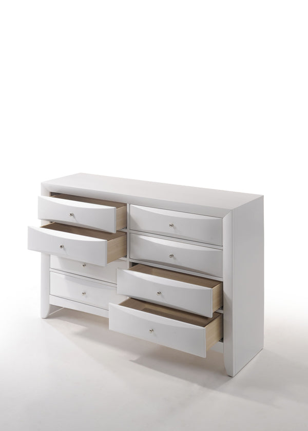 English Elm Ireland Eight-Drawer Dresser with Okume Veneer Top, Brushed Nickel Knobs and Durable Wood Frame White 61 L x 19 W x 45 H B2726P257361