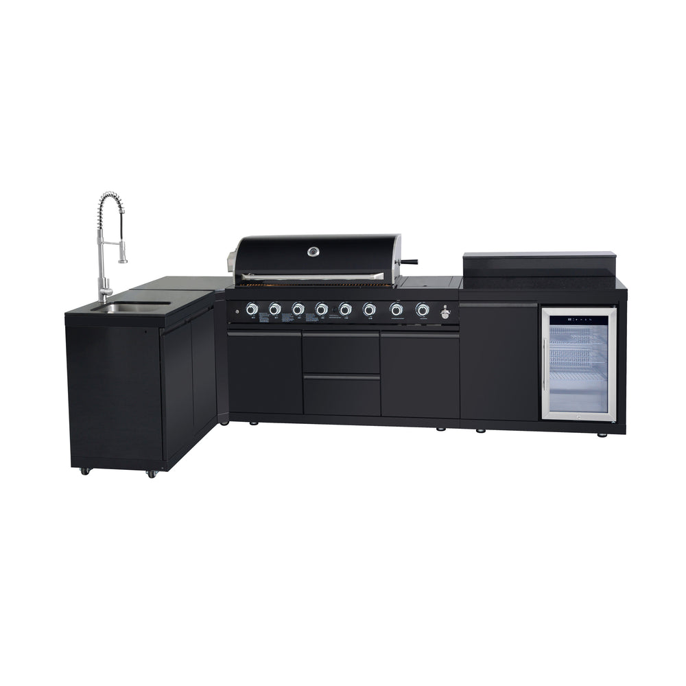 English Elm Outdoor Stainless Steel Grill Island with Sink Refrigerator and Built-in Bar Table W5007S00016
