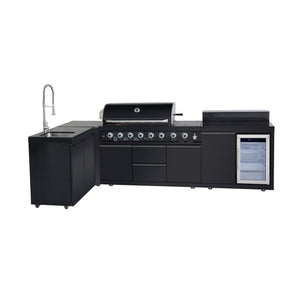 English Elm Outdoor Stainless Steel Grill Island with Sink Refrigerator and Built-in Bar Table W5007S00016