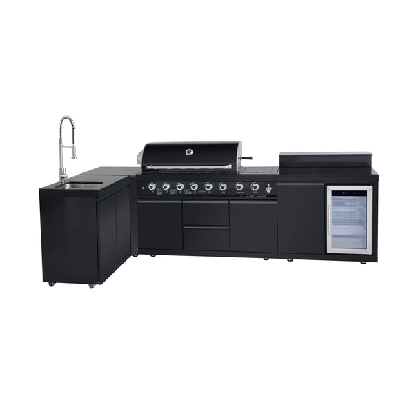 English Elm Outdoor Stainless Steel Grill Island with Sink Refrigerator and Built-in Bar Table W5007S00016