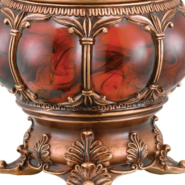 English Elm 11.5" Tall Polyresin Victorian Jewelry Box With Aged Bronze Finish & Red Marble Accent For Elegance B072116357