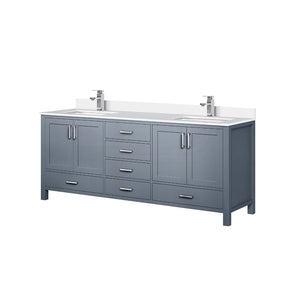 English Elm Dark Grey Double Bath Vanity - 80" W With Cultured Marble Top & Chrome Faucet For Modern Elegance B2731P259130