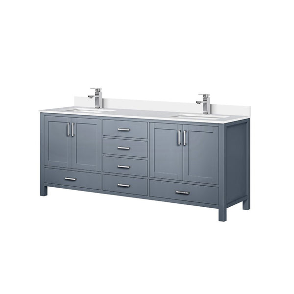 English Elm Dark Grey Double Bath Vanity - 80" W With Cultured Marble Top & Chrome Faucet For Modern Elegance B2731P259130