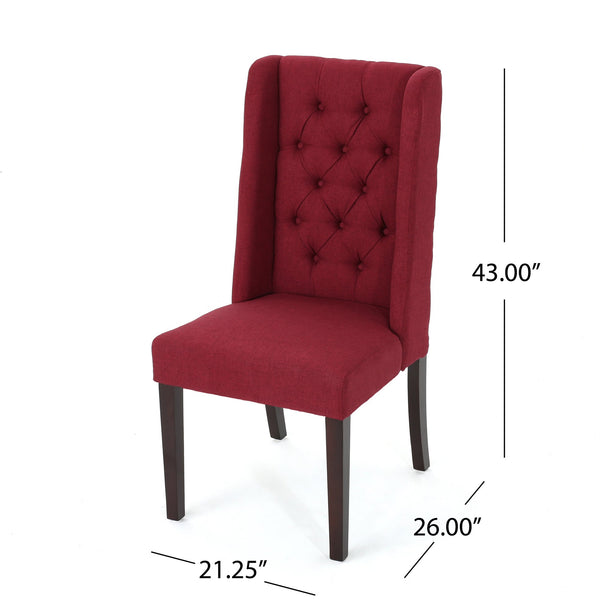 English Elm Dining Chair Set of Two Wingback Button Tufted High Back Birch Leg Upholstered Red 61539.00DRED
