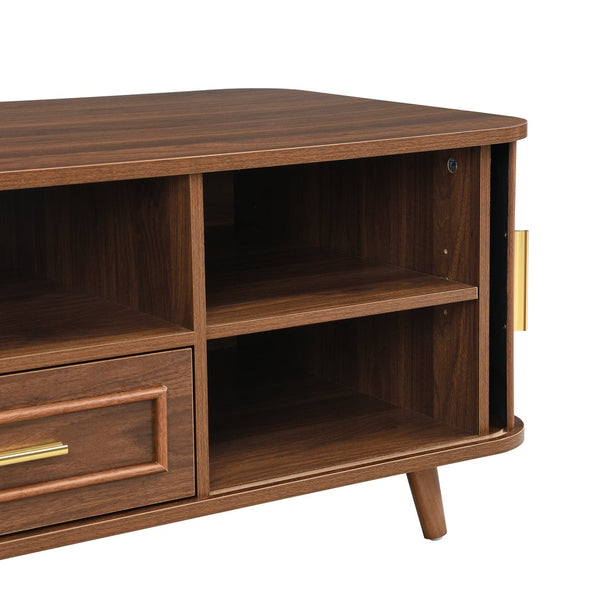 English Elm Modern Mid-century Coffee Table Tambour Doors Open Shelves Warm Wood Living Room Walnut N770P333551W
