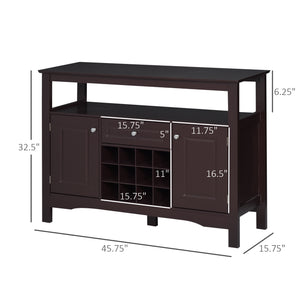 English Elm HOMCOM Espresso Sideboard Buffet Cabinet with Drawer & Removable 12-Bottle Wine Rack, Sturdy MDF Storage (45.75"W) W2225P173874