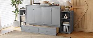 English Elm Queen Murphy Bed With Stylish Storage Drawers & Shelves - Perfect For Compact Spaces & Guest Rooms! W1580S00256-GIGA