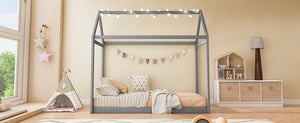English Elm Twin House Bed Pine Wood Frame with Peaked Roofline Low Profile Kids Bedroom WF197557AAE