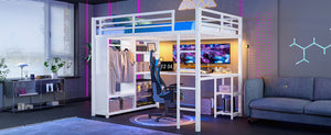 English Elm Metal Twin Xl Loft Bed with L Shaped Desk Wardrobe and Storage for Teens W1580S00401