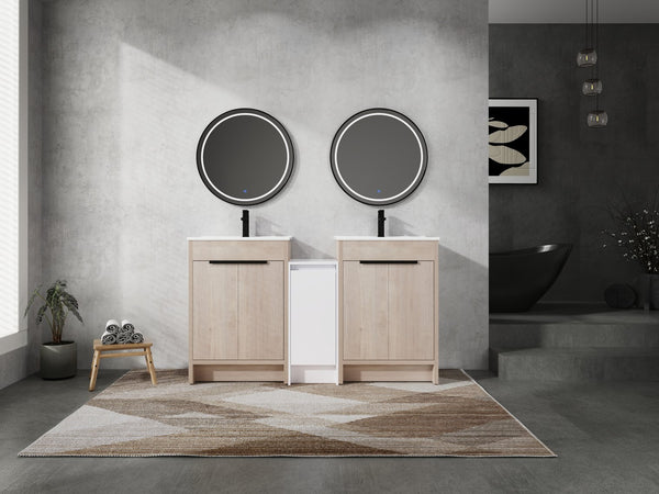 English Elm 60 Inch Freestanding Bathroom Vanity With Ceramic Sink, Soft-Close Doors & Ample Storage Space W999S00316