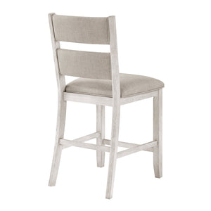 English Elm Modern Farmhouse Counter Stools Ladder Back Wood Frame Gray Upholstered Seat Pair B011P416552