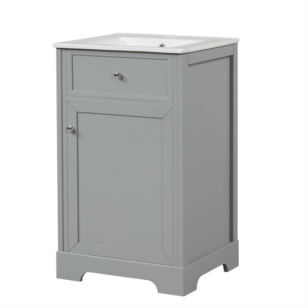 English Elm 20" Bathroom Vanity with Ceramic Sink, MDF Construction, Soft-Closing Door, Storage Rack & Shelf Grey N725P218017E