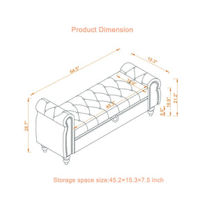 English Elm 64.5" Bed Bench with Storage Velvet Upholstery — Tufted Chaise Lounge, Solid Wood Frame, 400lb Capacity khaki W1097P202876
