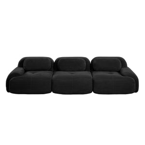 English Elm 3-seat Modular Corduroy Sectional Sofa Ergonomic Curved Design for Living Rooms Black W714S01275