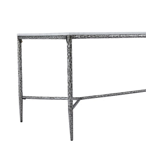 English Elm 6-seater Faux Marble Dining Table with Hammered Iron Brass Accent Legs Modern Loft Forged Pewter N771P392428Y