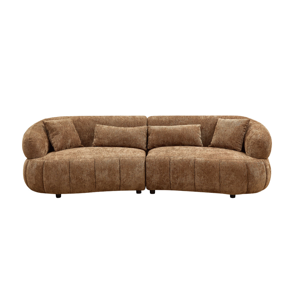 English Elm 102.36 Inch Curved Boucle Sectional Sofa Four Seat Mid Century Modern Living Room Brown W2582S00188