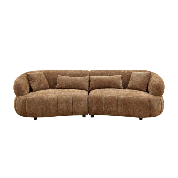 English Elm 102.36 Inch Curved Boucle Sectional Sofa Four Seat Mid Century Modern Living Room Brown W2582S00188