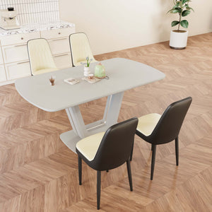 English Elm 62.99-78.74" Extendable Dining Set with 4 Pu Leather Chairs Seats up to Eight Beige+Grey,Black W2189S00859