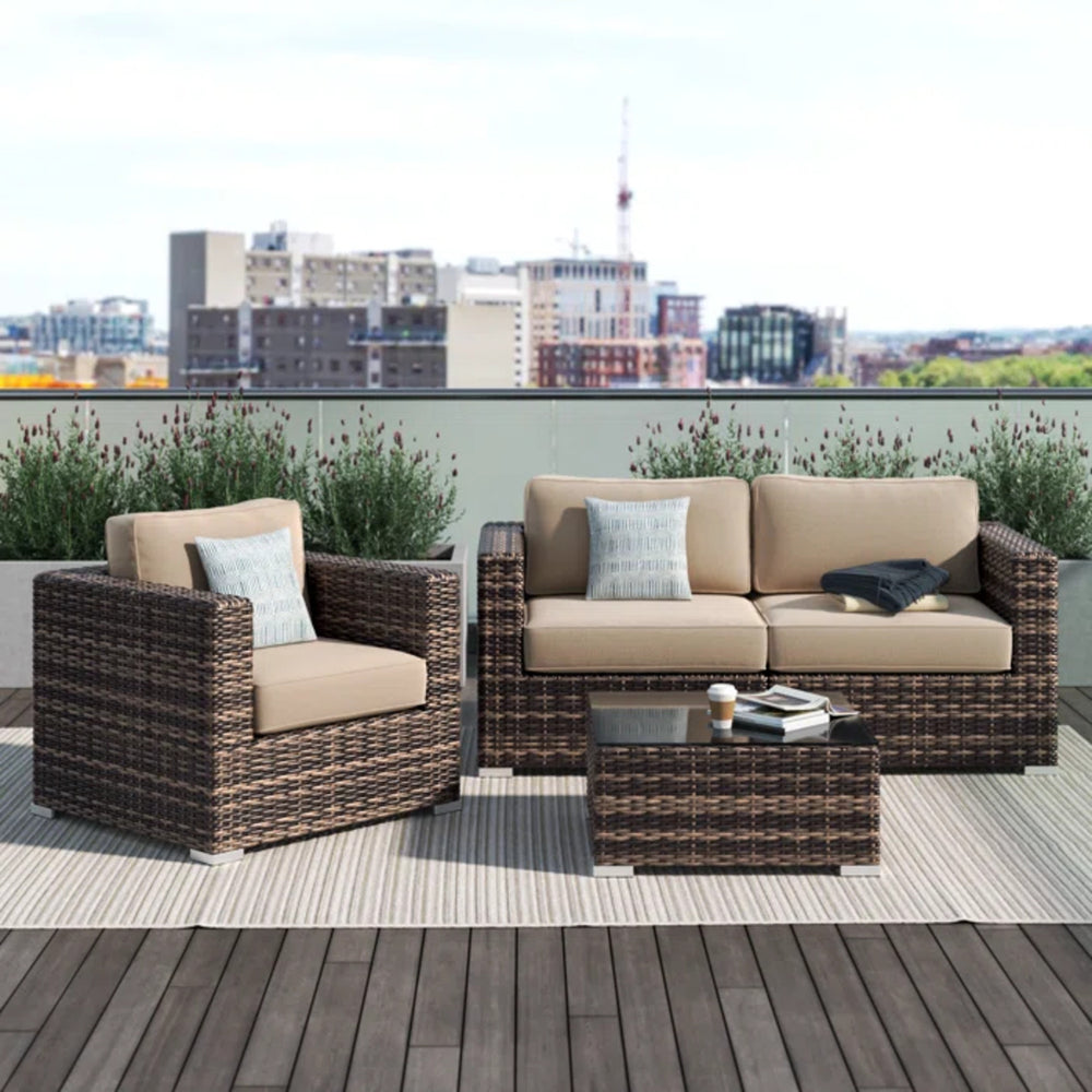 English Elm Fully Assembled 3-Person Wicker Seating Group With Cushions – Stylish, Durable & Ready For Relaxation! B120S00171