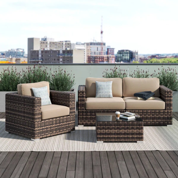 English Elm Fully Assembled 3-Person Wicker Seating Group With Cushions – Stylish, Durable & Ready For Relaxation! B120S00171