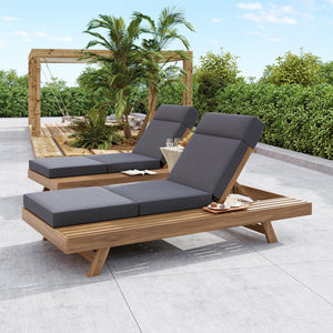 English Elm Lounge Chaise Outdoor Acacia Wood Slatted Frame with Water Resistant Cushion Resort Style Dark Gray,Light Brown N770P442L67G