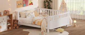 English Elm Queen Low Profile Pine Wood Kids Platform Bed with Guardrails and Rounded Safety Posts White W2593P409122