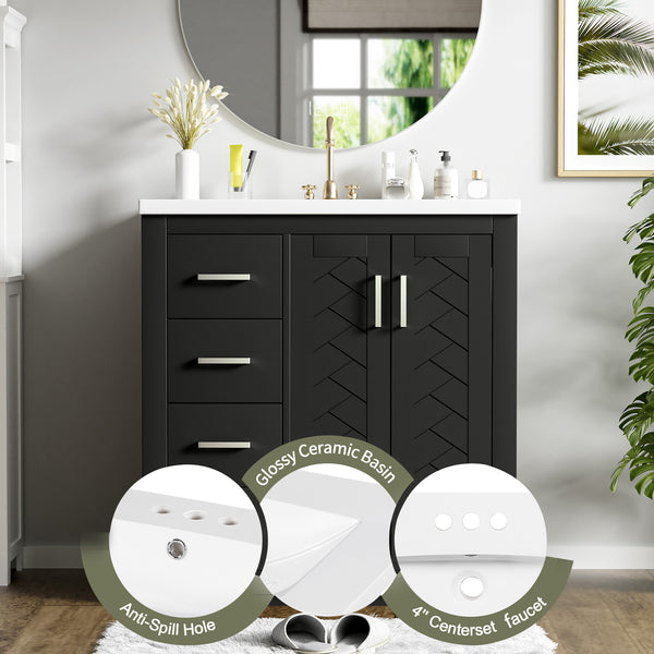 English Elm 30'' Elegant Bathroom Vanity Combo With Ceramic Sink, Storage Cabinet, 3 Drawers & Soft-Close Doors N710P191970B