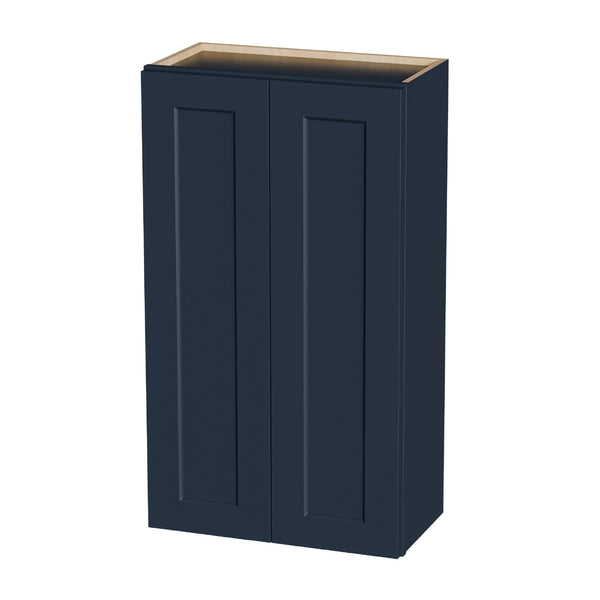 English Elm Navy Shaker Wall Cabinet Solid Wood Double Door with Soft Close Kitchen Bath Storage T2950P490379