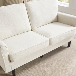 English Elm Loveseat Modern Mid-Century 2-Seater with USB Type-C Charging, Removable Zippered Covers, Sturdy Wood Legs Beige W395P238823